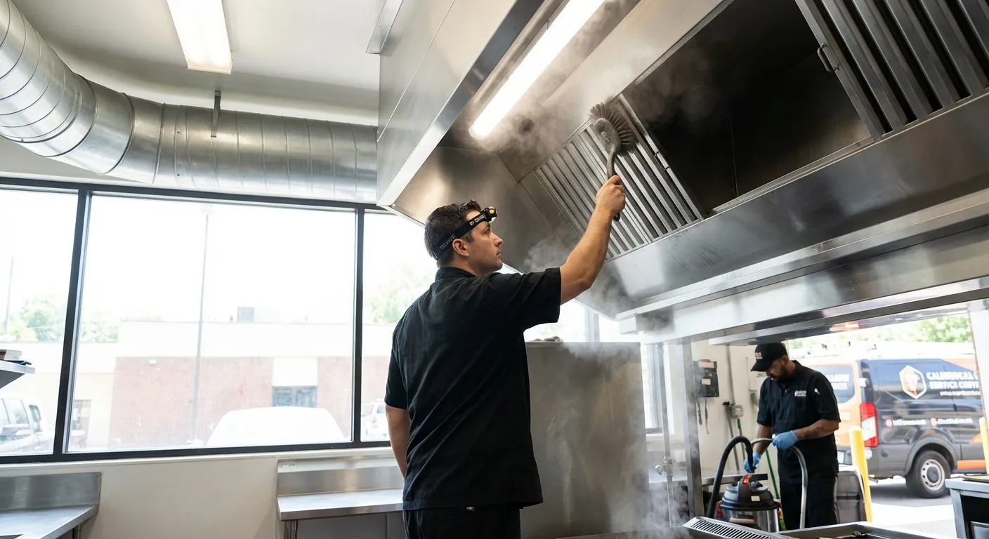 Commercial kitchen exhaust system being professionally cleaned in Nashville