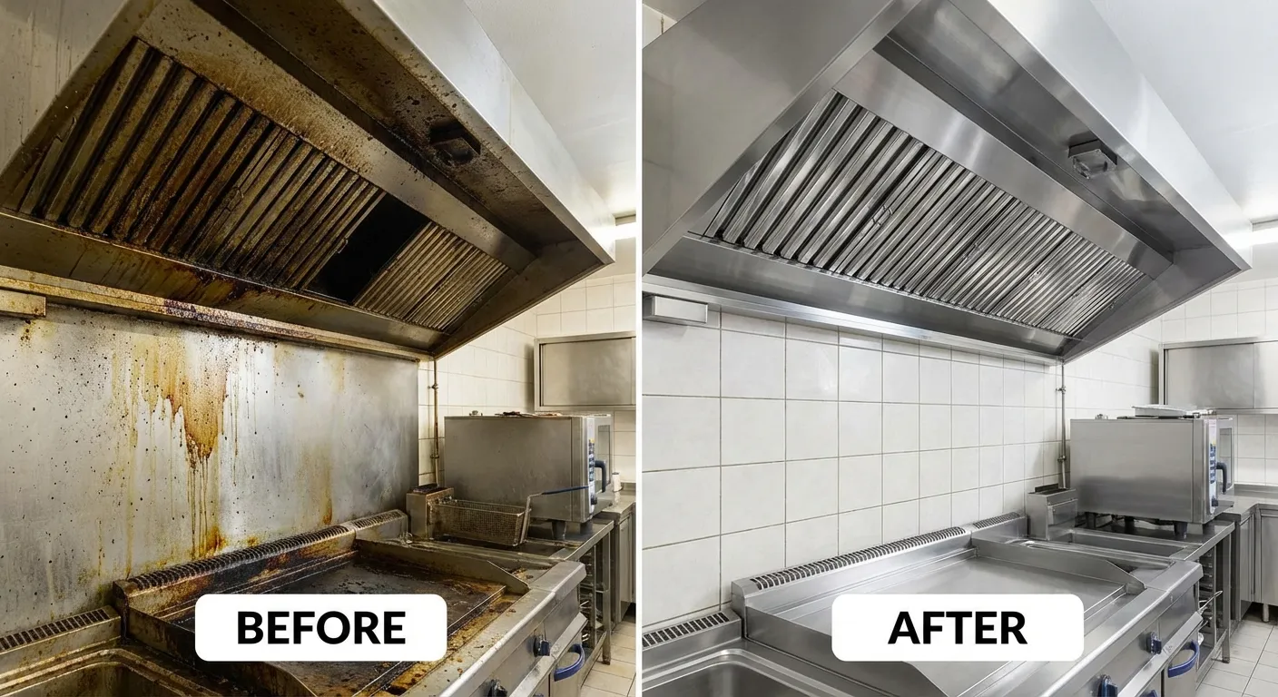 Before and after exhaust hood cleaning results