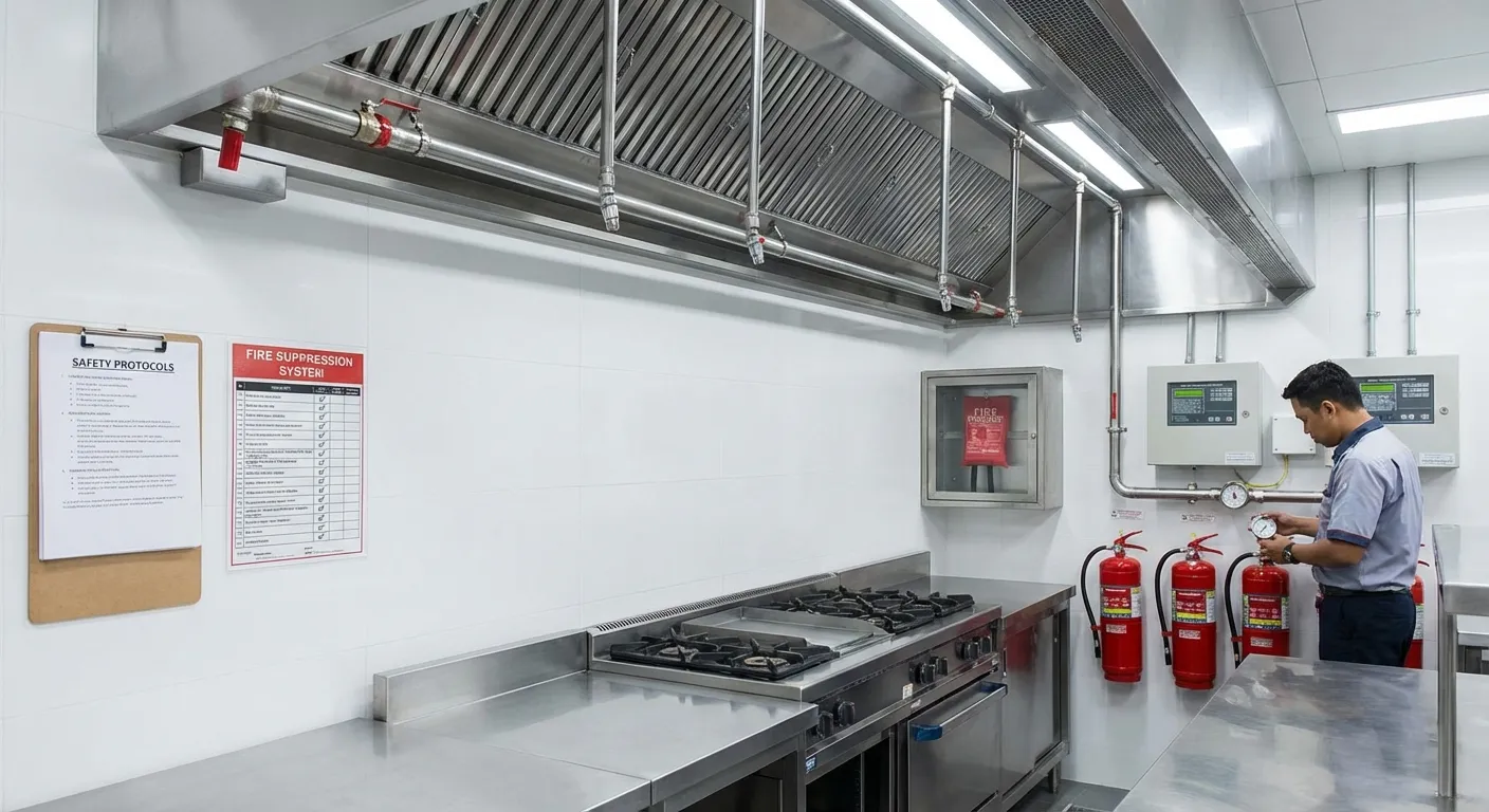 Commercial kitchen fire prevention and safety equipment